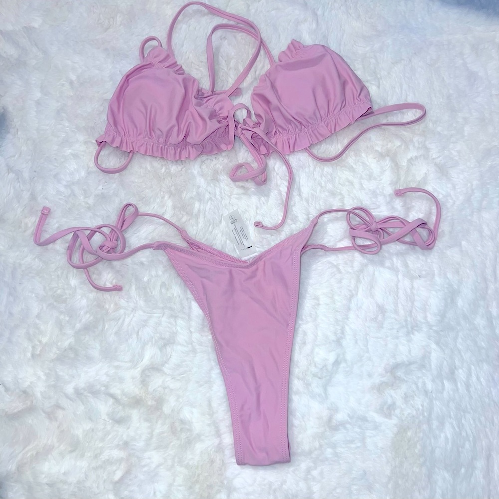 Pink ruffle bikini set